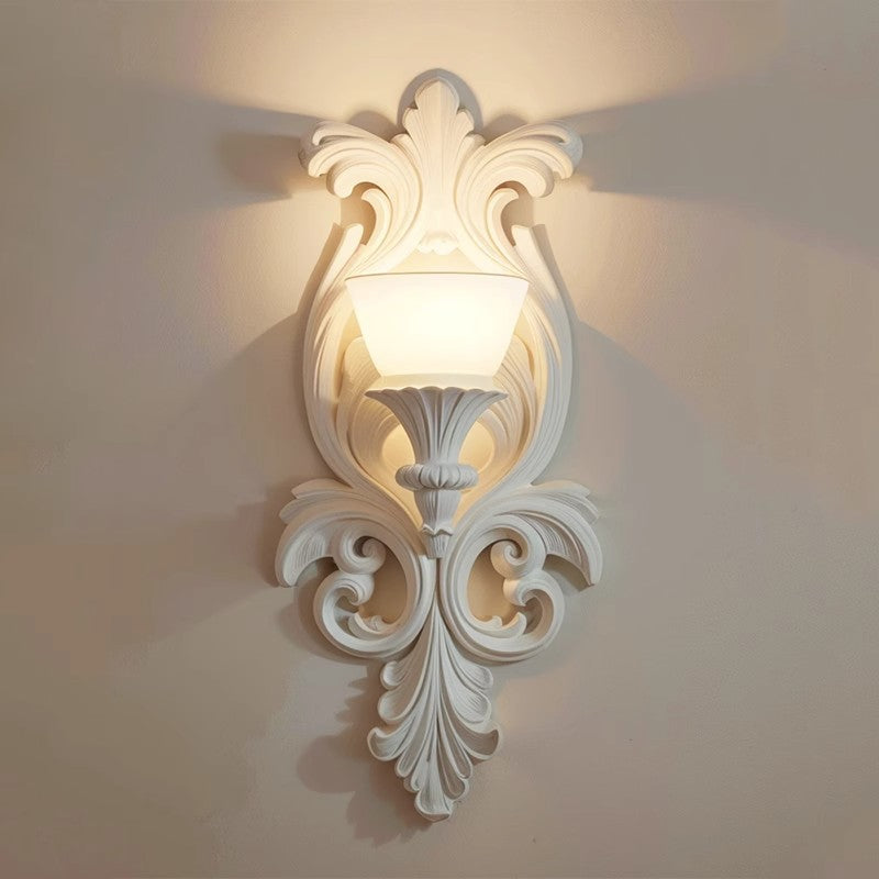 Traditional French Cup Plaster Glass 1-Light Wall Sconce Lamp For Living Room
