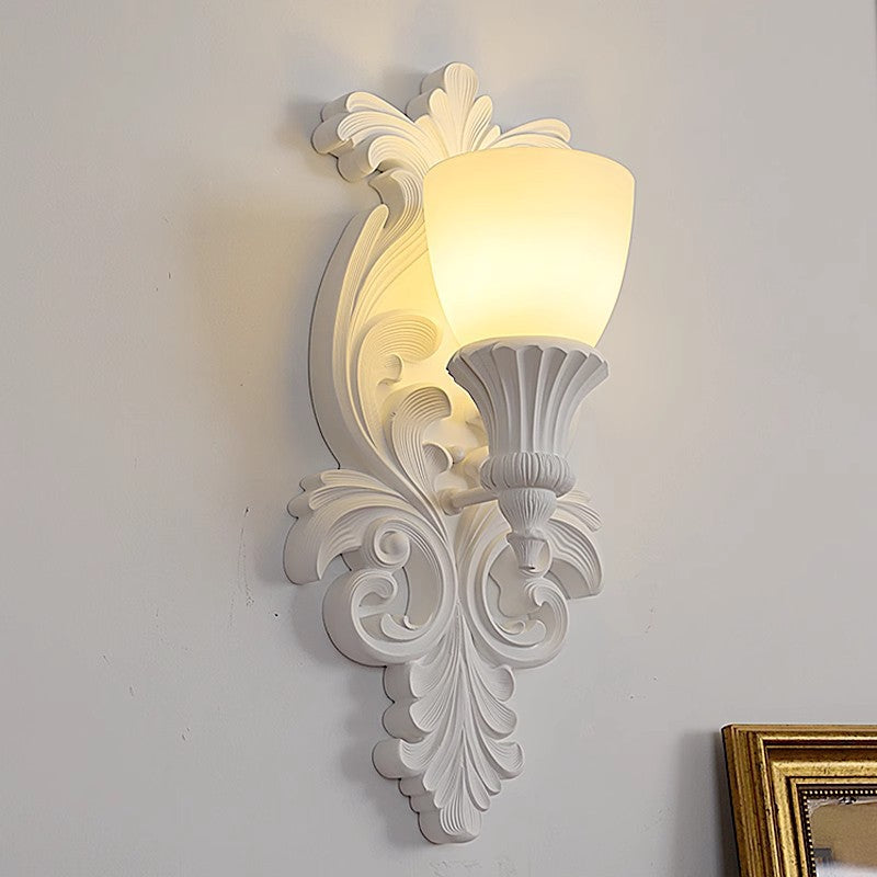 Traditional French Cup Plaster Glass 1-Light Wall Sconce Lamp For Living Room