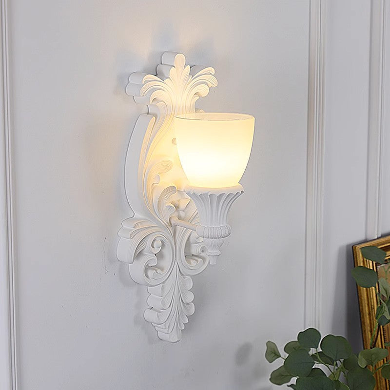 Traditional French Cup Plaster Glass 1-Light Wall Sconce Lamp For Living Room
