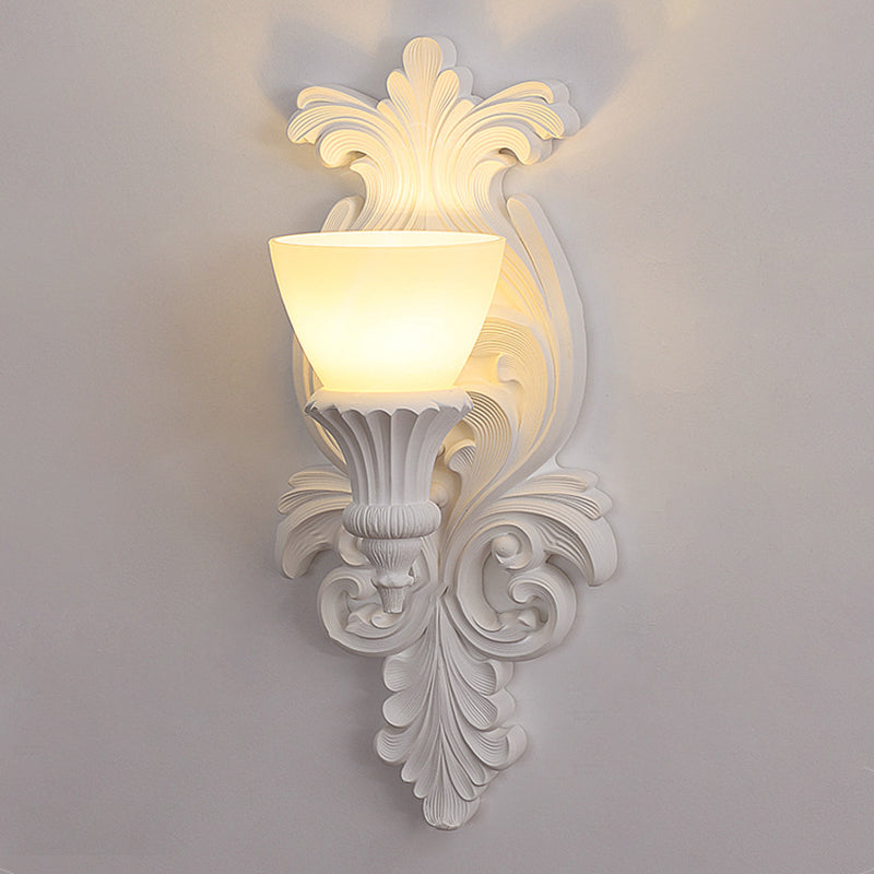 Traditional French Cup Plaster Glass 1-Light Wall Sconce Lamp For Living Room