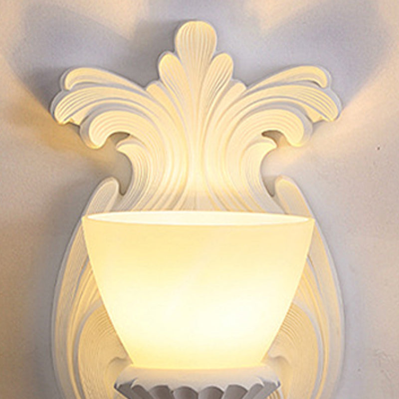 Traditional French Cup Plaster Glass 1-Light Wall Sconce Lamp For Living Room