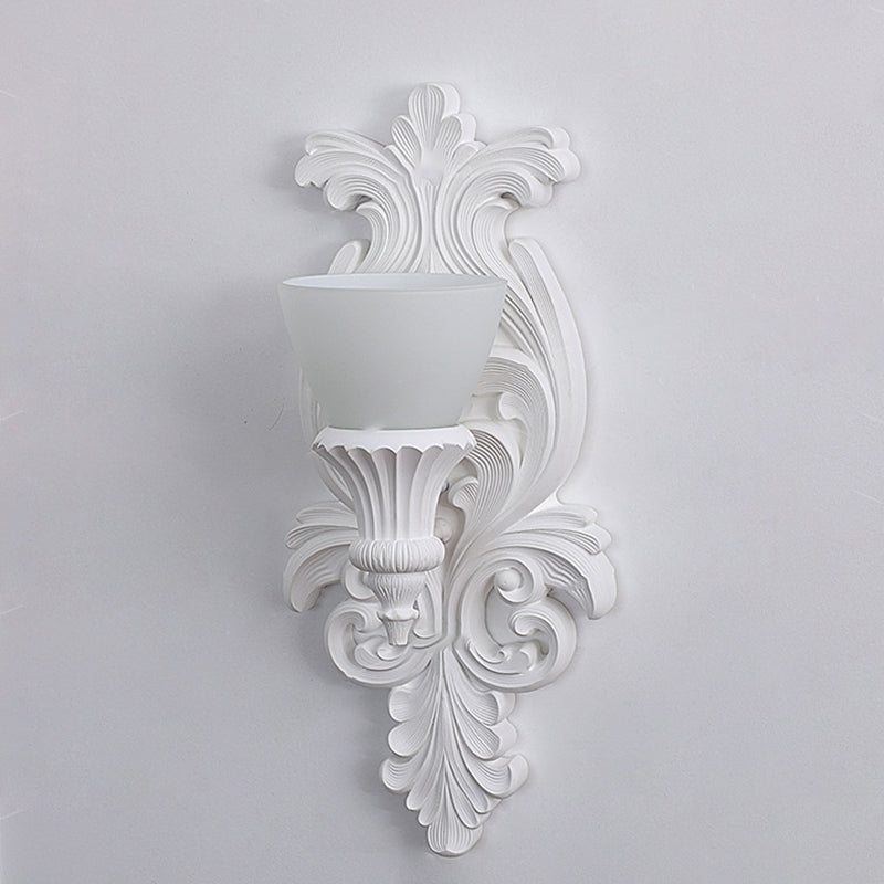 Traditional French Cup Plaster Glass 1-Light Wall Sconce Lamp For Living Room