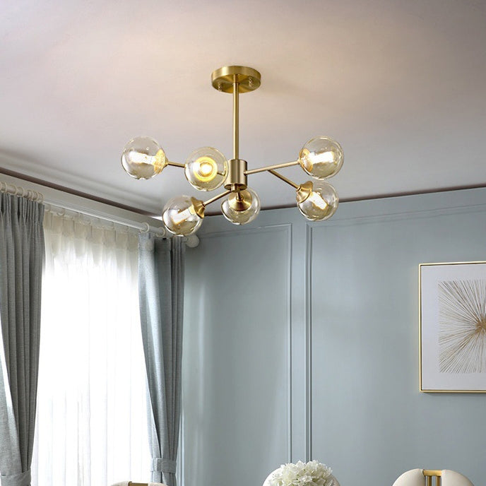 Modern Mid-century Brass Frame Molecular Glass Ball Shade 6/9/12/15-Light Chandelier For Living Room