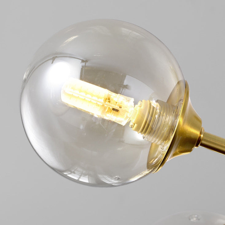 Modern Mid-century Brass Frame Molecular Glass Ball Shade 6/9/12/15-Light Chandelier For Living Room