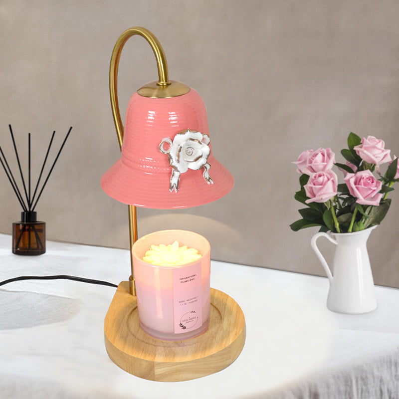 Traditional Vintage Flower-Shaped Teardrop Base Iron 1-Light Aroma Melt Wax Table Lamp For Bedroom