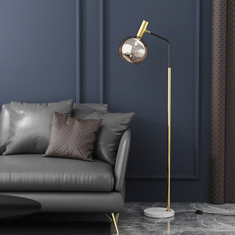 Modern Minimalist Round Glass Lampshade Iron 1-Light Standing Floor Lamp For Living Room