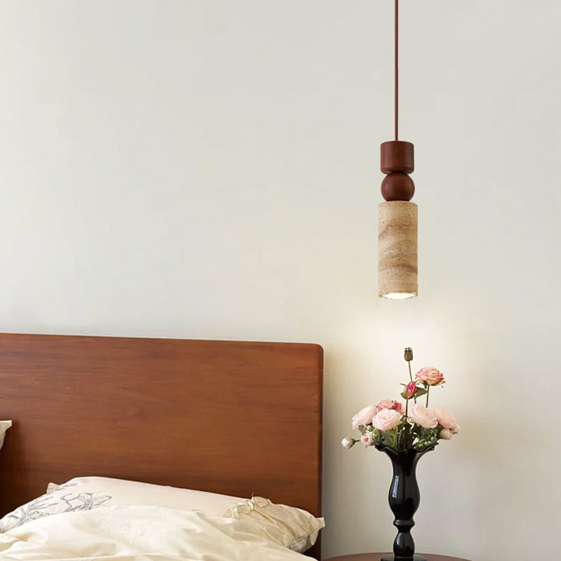 Contemporary Creative Linear Wooden Yellow Travertine 1-Light Pendant Light For Living Room