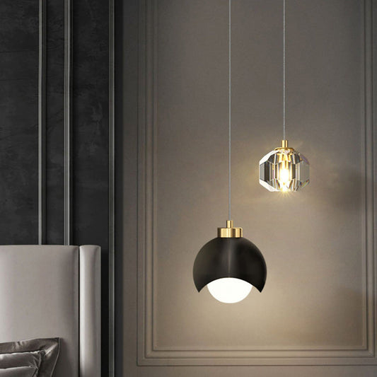 寝室用 北欧風球形ガラスクリスタルアイアンペンダントライト 2灯