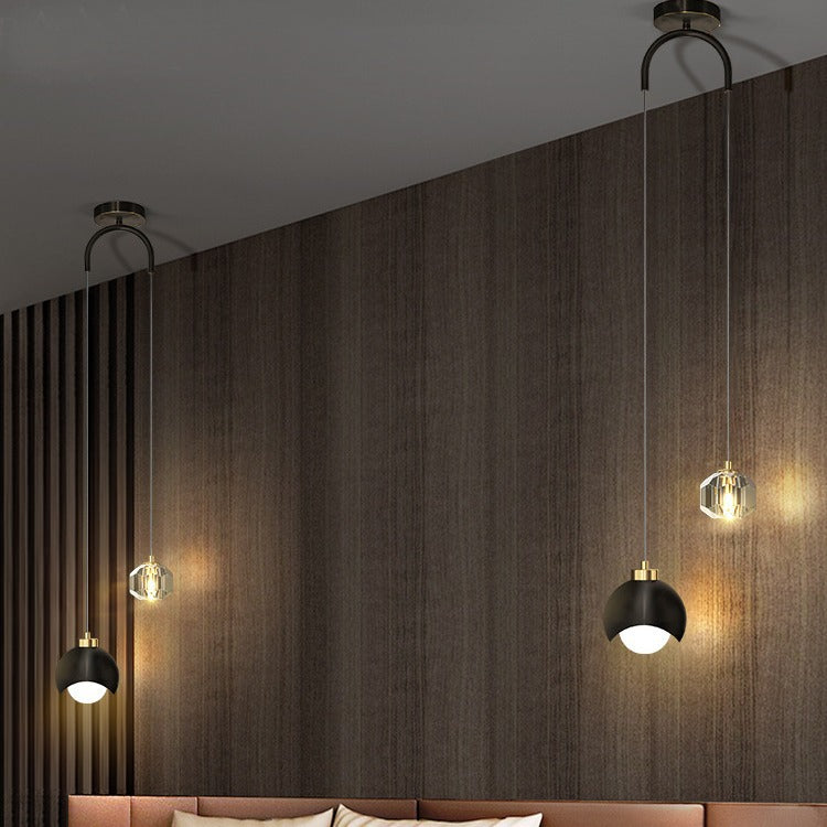 Contemporary Scandinavian Spherical Glass Crystal Iron 2-light Pendant Light For Bedroom