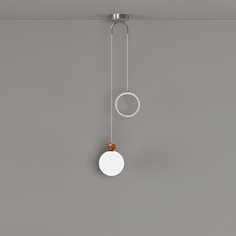 مصباح معلق عصري إبداعي كروي من الحديد والألومنيوم PE مكون من مصباحين لغرفة النوم