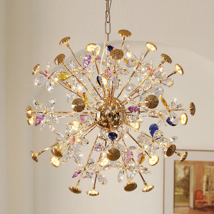 Contemporary Luxury Spherical Dandelion-shaped Iron Crystal LED Chandelier For Living Room