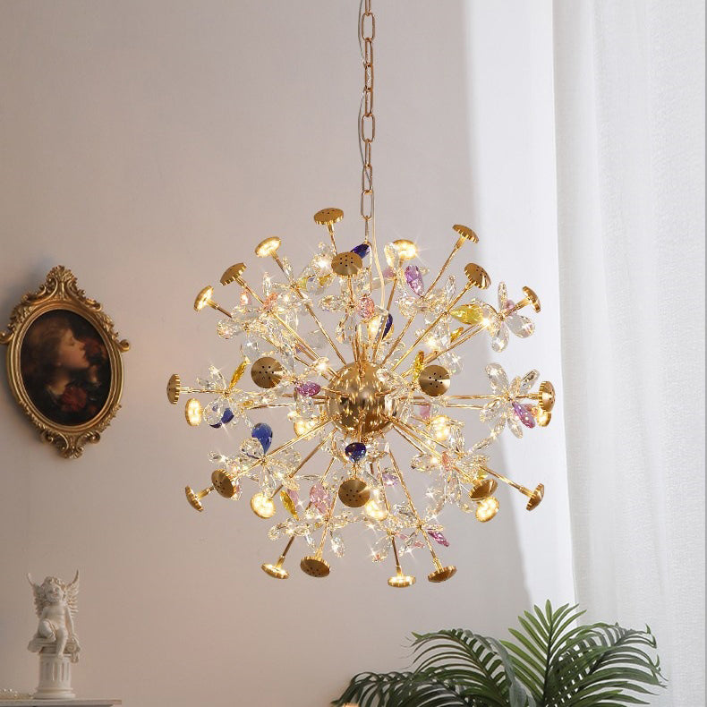 Contemporary Luxury Spherical Dandelion-shaped Iron Crystal LED Chandelier For Living Room