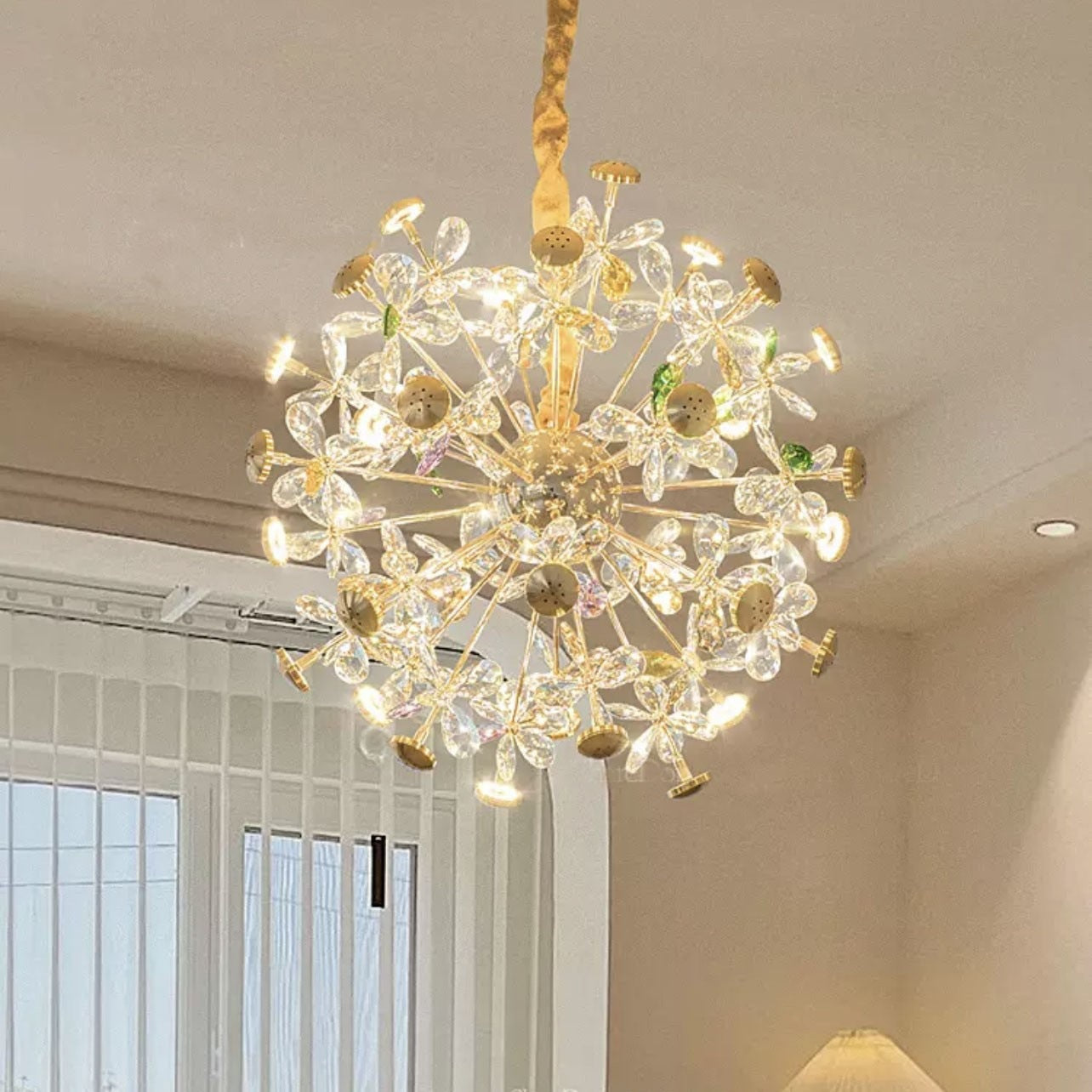 Contemporary Luxury Spherical Dandelion-shaped Iron Crystal LED Chandelier For Living Room