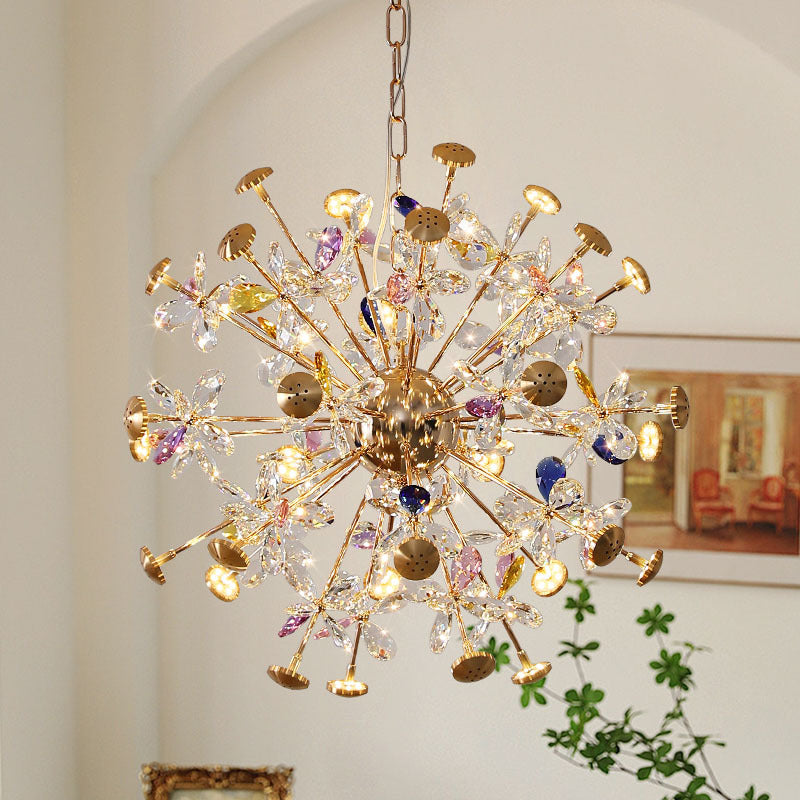 Contemporary Luxury Spherical Dandelion-shaped Iron Crystal LED Chandelier For Living Room