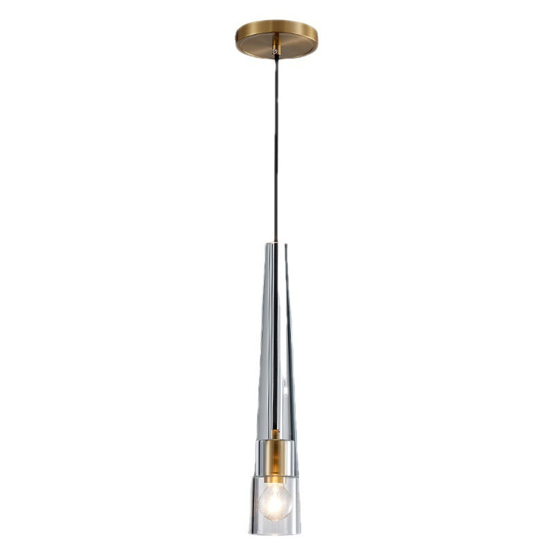 Modern Minimalist Conical Cylinder Copper Crystal 1-Light Pendant Light For Living Room