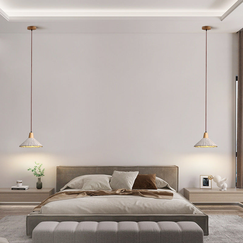 Traditional French Sector Round Cement Wooden 1-Light Pendant Light For Living Room