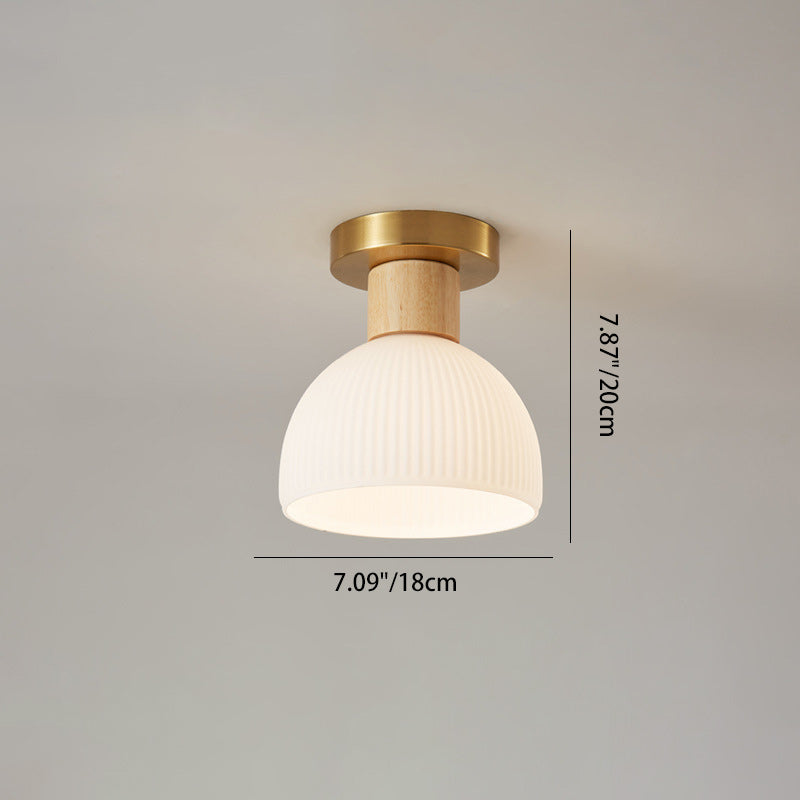 Modern Minimalist Spherical Round Flower-Shaped Wooden Glass 1-Light Semi-Flush Mount Ceiling Lamp For Living Room