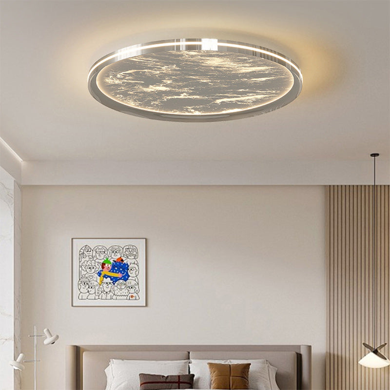 Modern Minimalist Round Cylindrical Aluminum Acrylic LED Flush Mount Ceiling Light For Bedroom