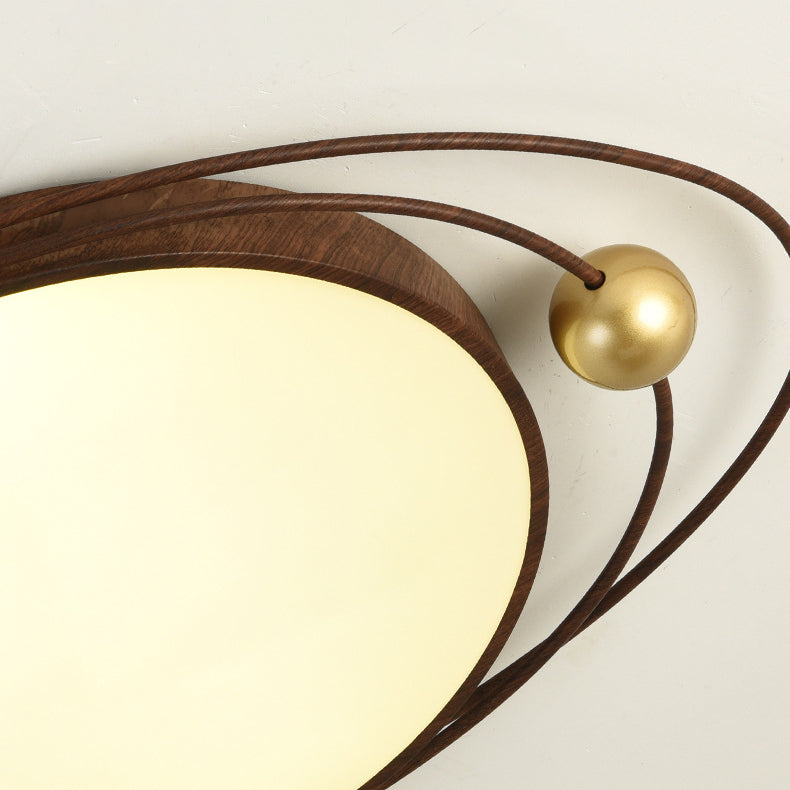 Contemporary Creative Cylindrical Spherical Planetary Shape Iron Acrylic LED Flush Mount Ceiling Light For Bedroom