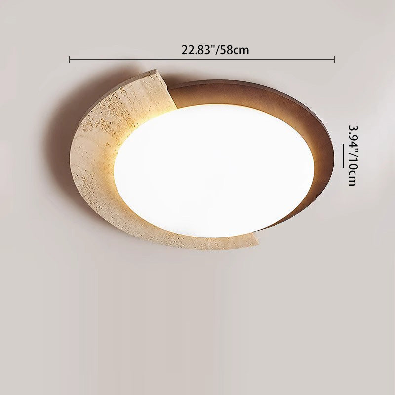 Traditional Vintage Round Beige Travertine Plastic LED Flush Mount Ceiling Light For Living Room