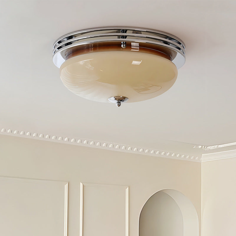 Traditional Vintage Round Hardware Glass LED Flush Mount Ceiling Light For Living Room