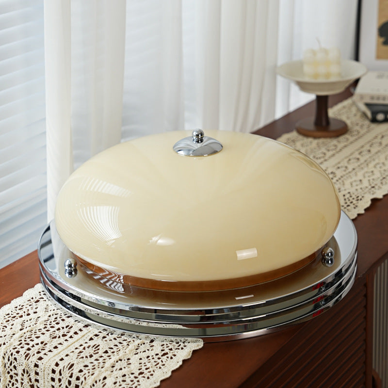 Traditional Vintage Round Hardware Glass LED Flush Mount Ceiling Light For Living Room