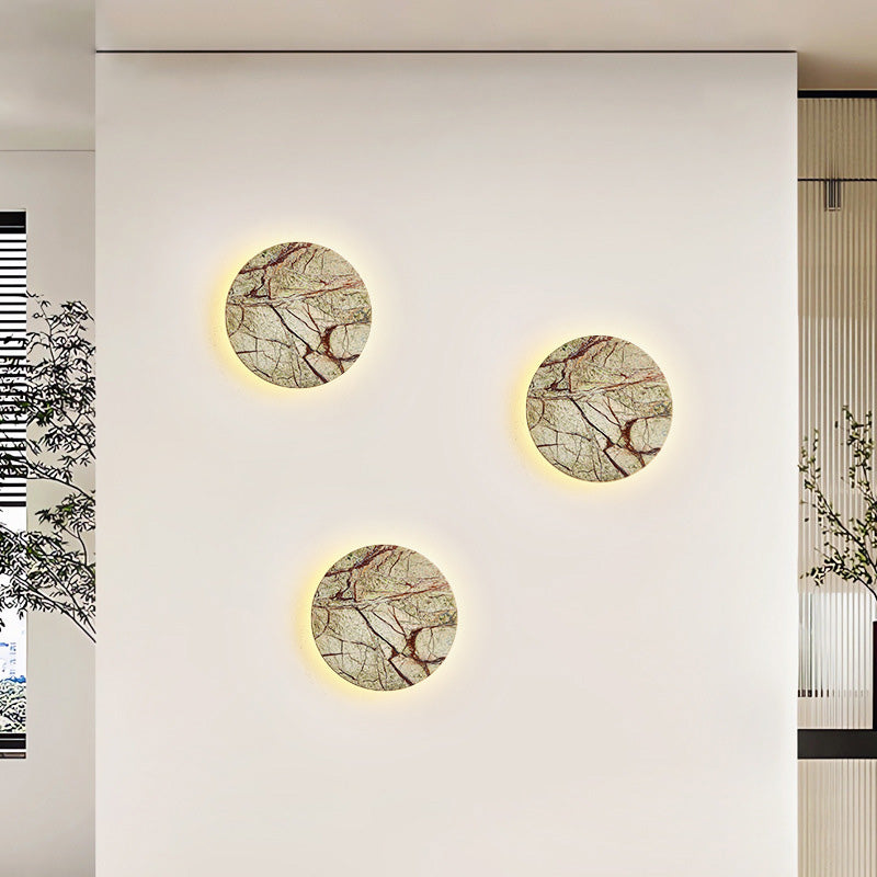 Contemporary Nordic Round Marble LED Wall Sconce Lamp For Living Room