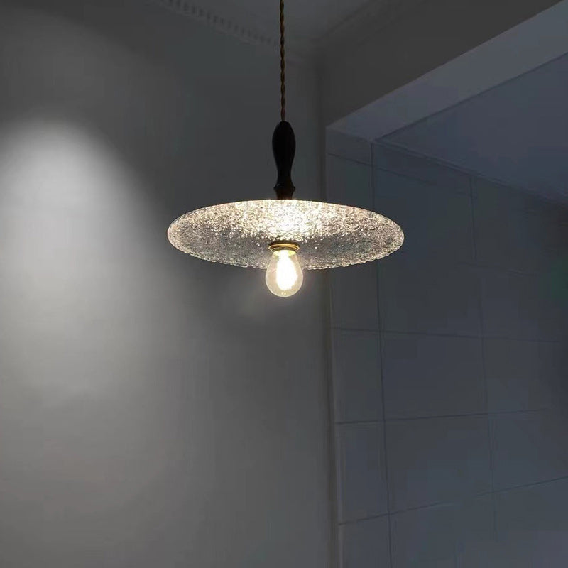 Contemporary Vintage Round Disc Copper Wood Glass 1-Light Pendant Light For Living Room