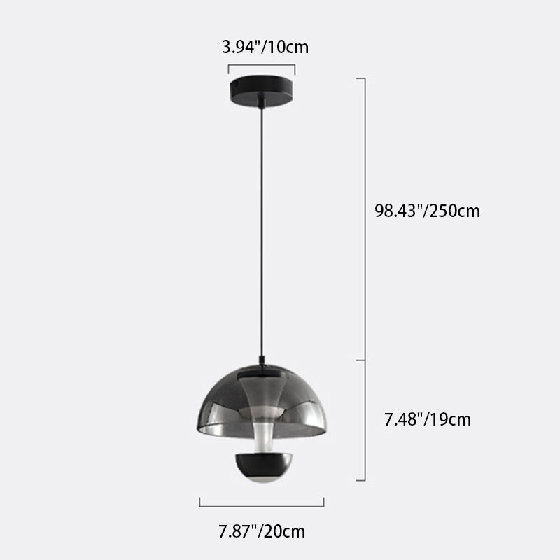 Modern Minimalist Round Dome Copper Glass Aluminum LED Pendant Light For Bedroom