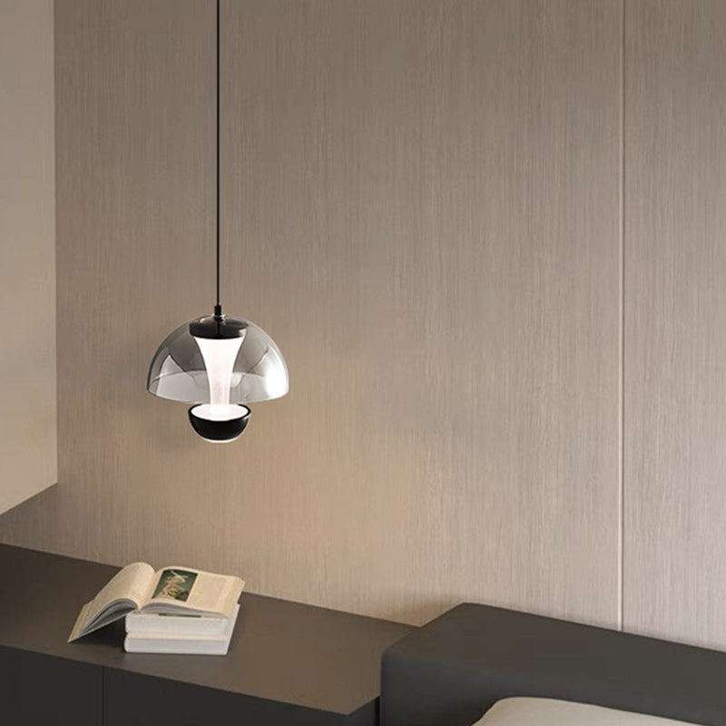 Modern Minimalist Round Dome Copper Glass Aluminum LED Pendant Light For Bedroom
