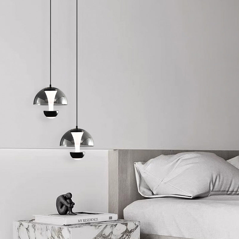 Modern Minimalist Round Dome Copper Glass Aluminum LED Pendant Light For Bedroom