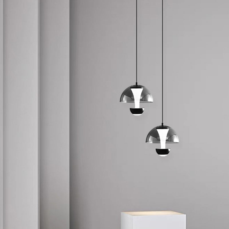 Modern Minimalist Round Dome Copper Glass Aluminum LED Pendant Light For Bedroom