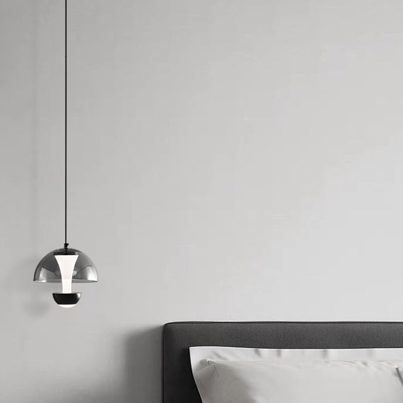 Modern Minimalist Round Dome Copper Glass Aluminum LED Pendant Light For Bedroom
