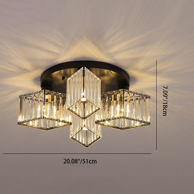 Contemporary Luxury Round Diamond Iron Crystal 3/4/5/6 Light Semi-Flush Mount Ceiling Light For Living Room