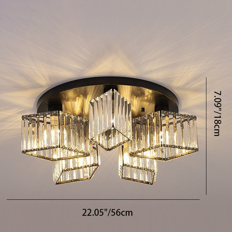 Contemporary Luxury Round Diamond Iron Crystal 3/4/5/6 Light Semi-Flush Mount Ceiling Light For Living Room