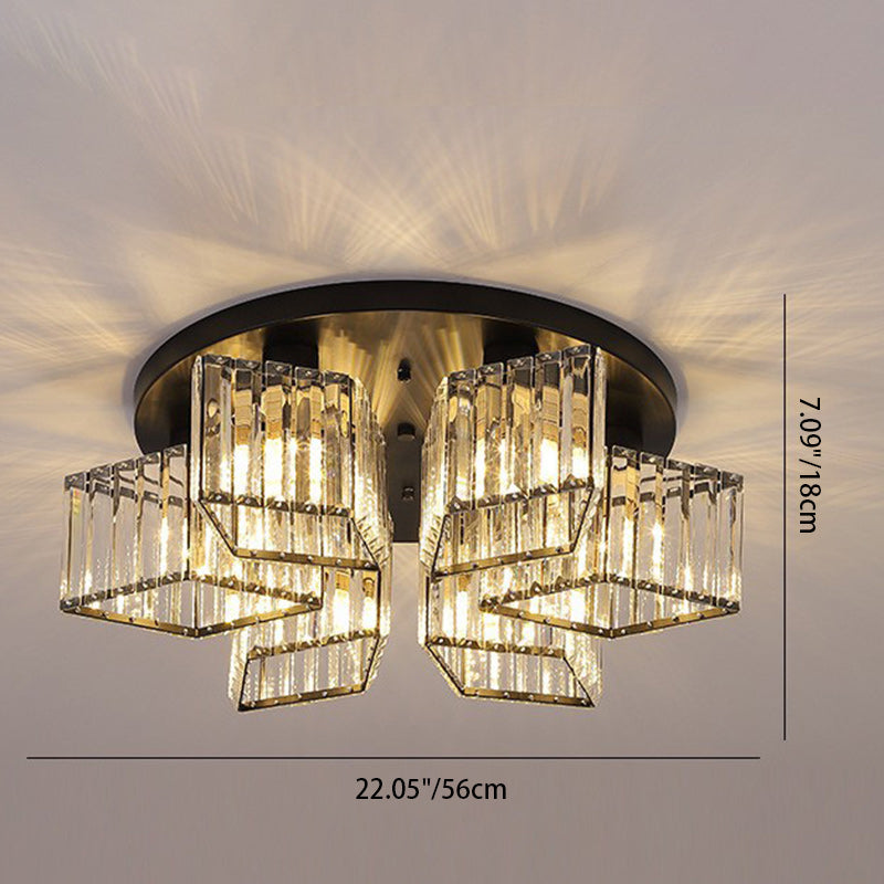 Contemporary Luxury Round Diamond Iron Crystal 3/4/5/6 Light Semi-Flush Mount Ceiling Light For Living Room