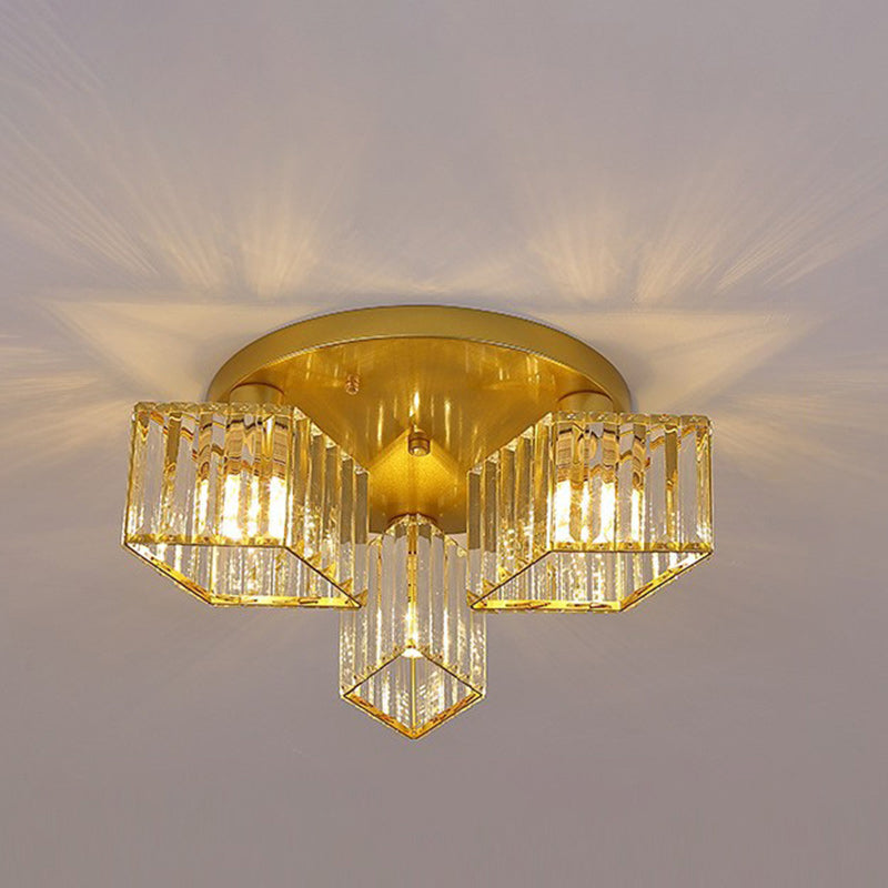 Contemporary Luxury Round Diamond Iron Crystal 3/4/5/6 Light Semi-Flush Mount Ceiling Light For Living Room