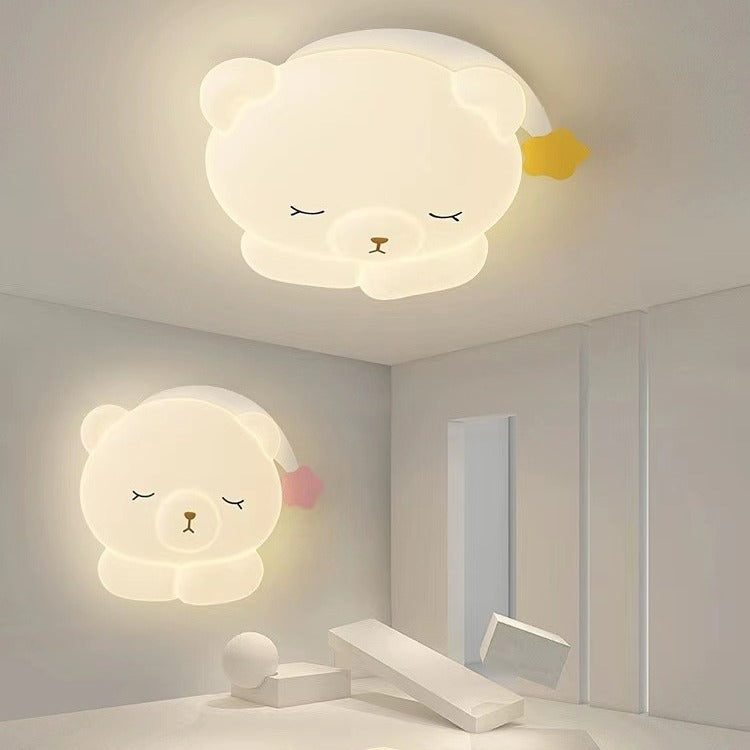 Contemporary Creative Kids Bear Iron PE Flush Mount Ceiling Light For Bedroom