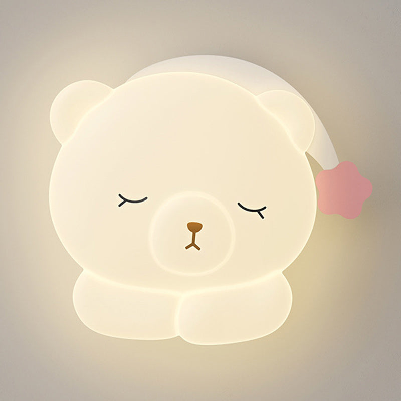 Contemporary Creative Kids Bear Iron PE Flush Mount Ceiling Light For Bedroom