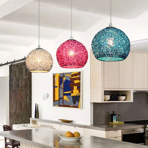 Modern Art Deco Orb Dome Aluminum 1-Light Pendant Light For Living Room