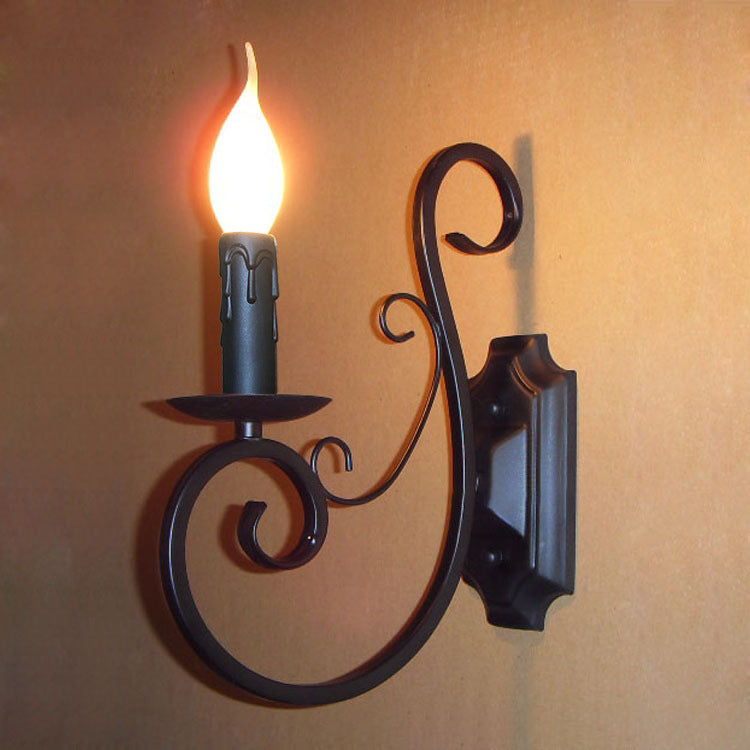 Traditional Vintage Candelabra Iron 1-Light Wall Sconce Lamp For Living Room
