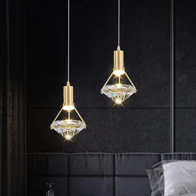 ثريا كريستال LED نحاسية كاملة على شكل ماسي فاخرة معاصرة لغرفة المعيشة