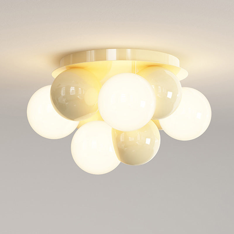 Modern Minimalist Cream Orb Iron 5-Light Semi-Flush Mount Ceiling Light For Bedroom