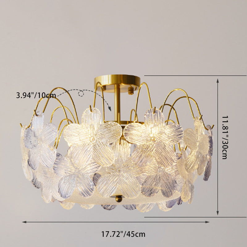 Contemporary Creative Flower Round Iron Glass 5/6 Light Semi-Flush Mount Ceiling Light For Living Room