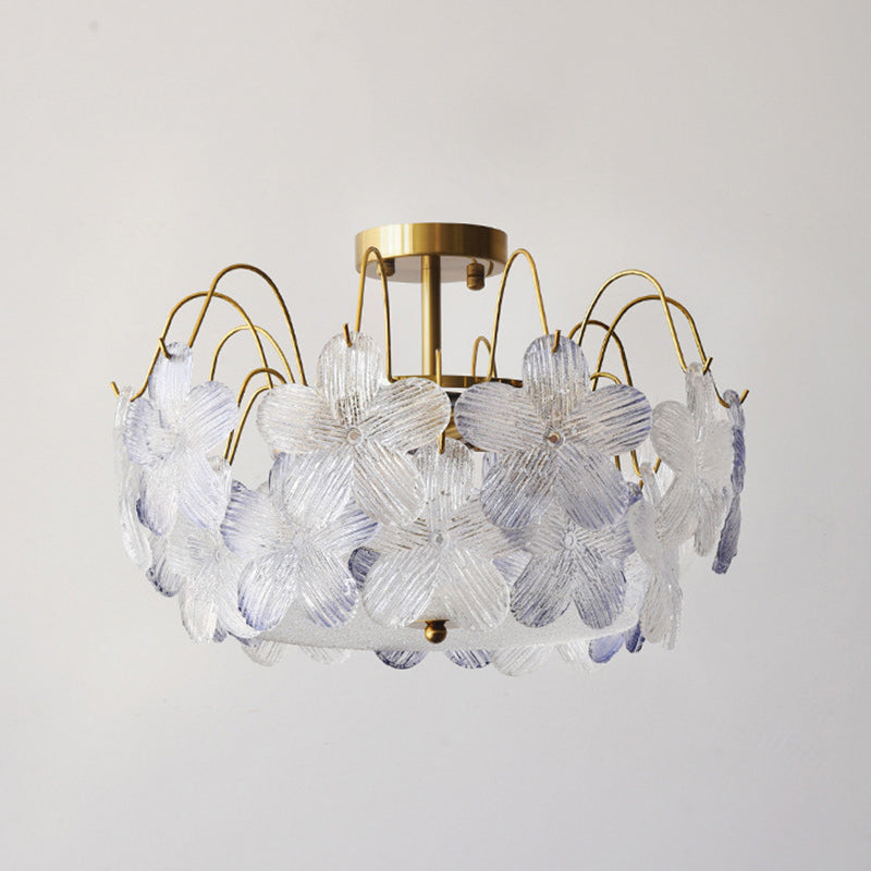 Contemporary Creative Flower Round Iron Glass 5/6 Light Semi-Flush Mount Ceiling Light For Living Room