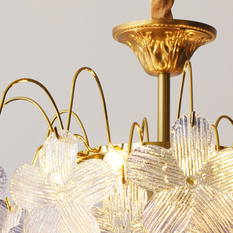 Contemporary Creative Flower Round Iron Glass 5/6 Light Chandelier For Living Room