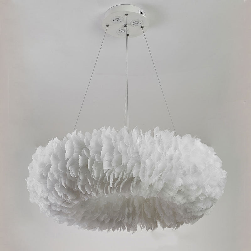 Contemporary Creative Kids Circle Feather Shade Iron 6-Light Chandelier For Bedroom
