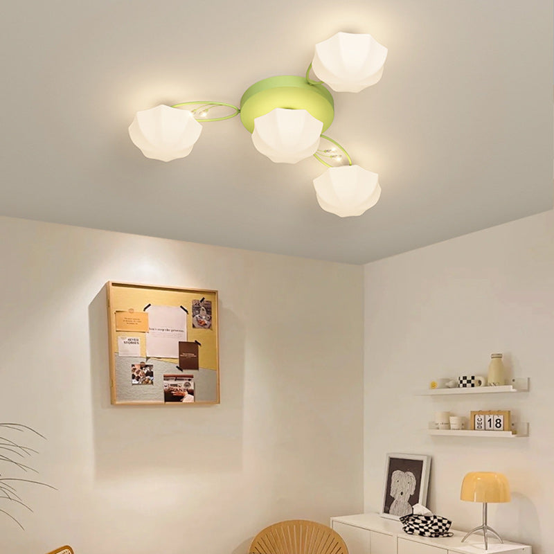 Contemporary Creative Cream Branch Flower Iron Glass 4/7/9/11 Light Semi-Flush Mount Ceiling Light For Living Room