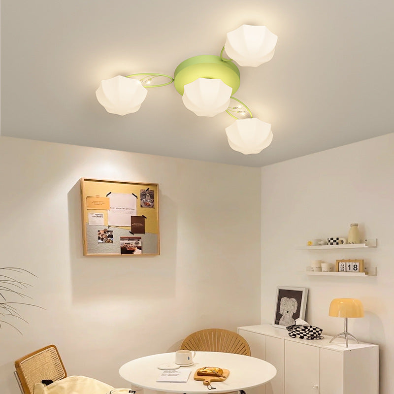 Contemporary Creative Cream Branch Flower Iron Glass 4/7/9/11 Light Semi-Flush Mount Ceiling Light For Living Room