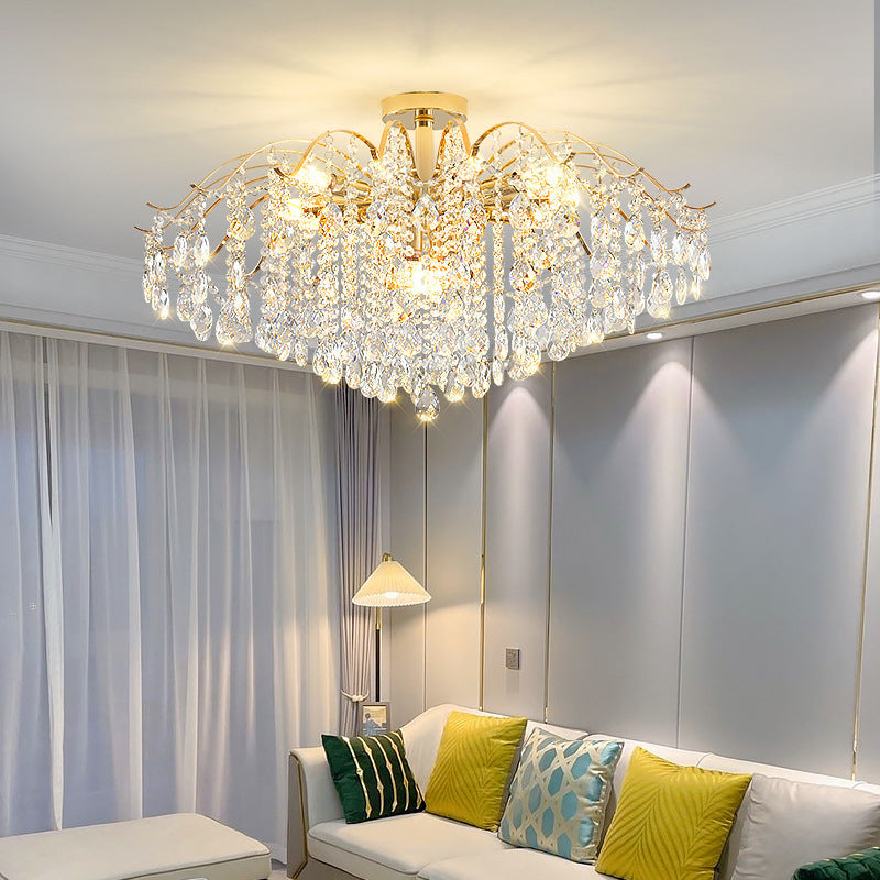Modern Luxury Round Branch Crystal String Iron 6/10/12/14 Light Chandelier For Living Room